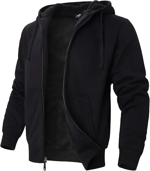 Mens Hoodies Zip Up Thick Sherpa Lined Heavyweight Workout Winter Warm Sweatshirt Jackets