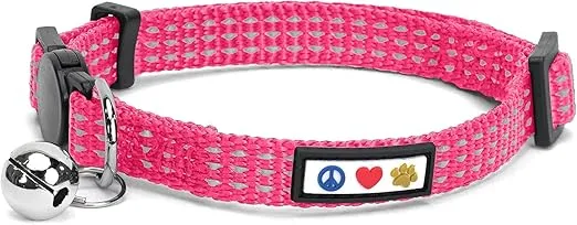 Pawtitas Reflective Cat Collar with Safety Buckle and Removable Bell Cat Collar Kitten Collar Pink Cat Collar