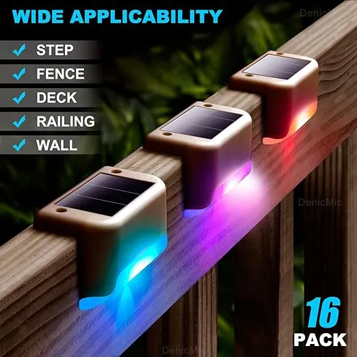 16 Pack Waterproof Led Solar Step Lights for Outdoor Decks, Railing,Stairs, Step, Fence, Yard, and Patio Christmas Decoration Lights(Color Changing)