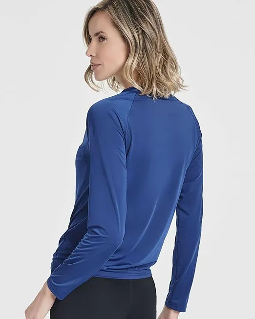 Real Essentials 4 Pack: Women's Long Sleeve Rash Guard Shirt Swimwear UPF Sun Protection Swim Workout Top (Available in Plus)