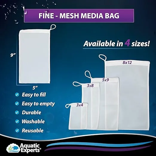 Aquatic Experts Fine Aquarium Media Bag - Durable Filter Bags for Fish Tank, Secure Drawstring Filter Media Bag, Media Bags for Aquarium (Fine, 5" x 9" - 4 Pack)