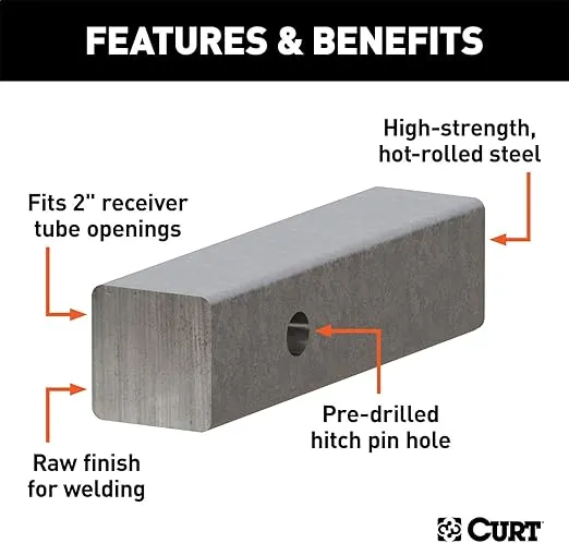 CURT 49537 2-Inch x 8-Inch Weld-On Raw Steel Trailer Hitch Bar Shank