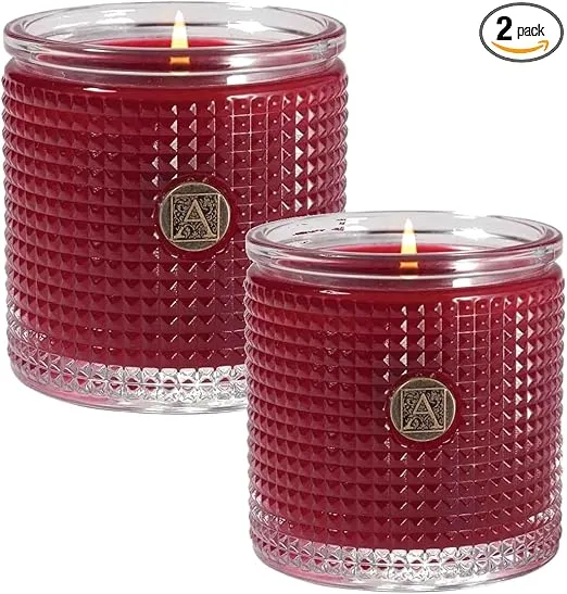 Aromatique Textured Glass Scented Jar Candles, Smell of Christmas, Set of 2