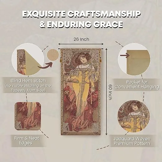 Charlotte Home Furnishings Inc. Mucha Autumn Belgian Tapestry Wall Hanging 60 X 26 Inch Viscose Cotton And Polyester Blend Wall Art Perfect For Home Decor And Wall Decor By Alphonse Mucha