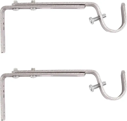 Kenney 3/4" Adjustable 4.5-6.125" Curtain Rod Mounting Brackets, Set of 2, Polished Pewter