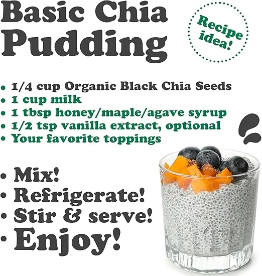 Food to Live - Organic Black Chia Seeds, 1 Pound Non-GMO, Whole, Sproutable, Vegan, Kosher, Keto, Sirtfood, Bulk. Rich in Essential Fatty Acids, Fiber, Protein.