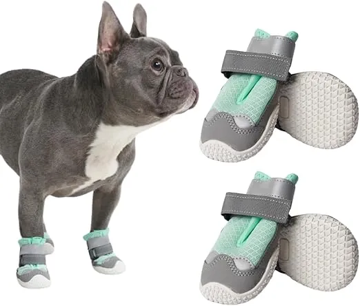Dog Shoes for Medium Large Dogs, Anti-Slip Dog Booties, Protect Paws from Hot Pavement Winter Snow Hiking Reflective 4PCS - Turquoise, B