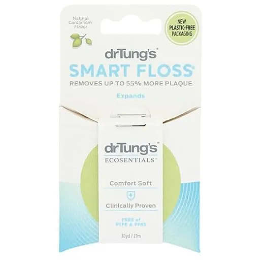 DrTung's Smart Floss - Natural Floss, PTFE & PFAS Free Floss, Gentle on Gums, Expands & Stretches, BPA Free Floss - Natural Dental Floss Cardamom Flavor (Pack of 1)