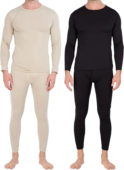 Real Essentials 4 Piece: Men's Thermal Underwear Sets - Long Sleeve Top & Bottom Fleece Long Johns (Available in Big & Tall)