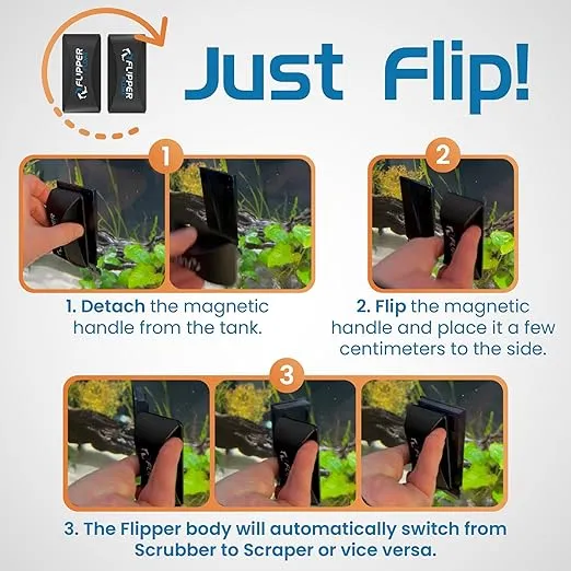 FL!PPER Flipper Cleaner Float - 2-in-1 Floating Magnetic Aquarium Glass Cleaner - Fish Tank Cleaner - Scrubber & Scraper Aquarium Cleaning Tools - Floating Fish Tank Cleaner, Standard