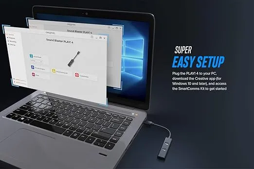 Creative Sound Blaster Play! 4 Hi-res External USB-C DAC and Sound Adapter Ft. VoiceDetect Auto Mic Mute/Unmute, Two-Way Noise Cancellation, Bass Boost/Dynamic EQs, for Video Calls on Windows PC