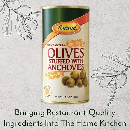 Roland Foods Manzanilla Olives Stuffed with Anchovies, 1 Pound 9 Ounce Can, Pack of 2