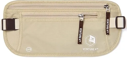 VENTURE 4TH Travel Money Belt - Slim Passport Holder RFID Blocking Travel Pouch to Protect Cash, Credit Cards and Travel Documents