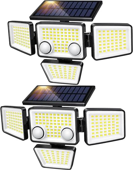 Solar Outdoor Lights - 3000LM 188 LED Motion Sensor Outdoor Lights, 4 Heads IP65 Waterproof Powered Security Flood Lights, 270°Wide Lighting Angle Wall Light with Sensors for Backyard Yard