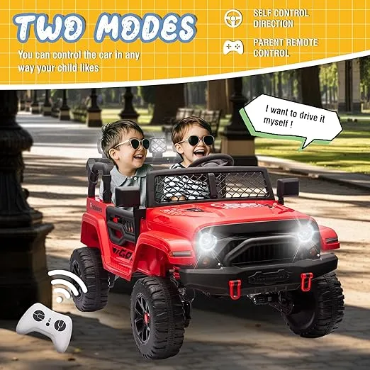 24V 2 Seater Ride On Toys Car for Big Kids, 4WD Electric SUV Car w/Remote Control, 4x100W Powerful Engine, Four-Wheel Suspension, Bluetooth, LED Lights, USB, Power Car Wheels for for Boys Girls, Red