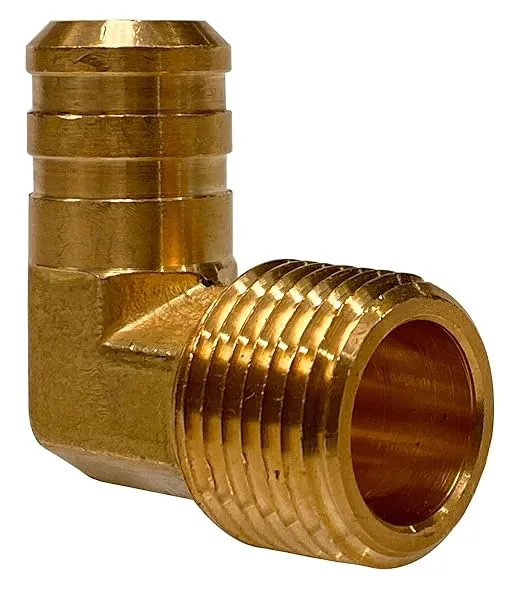 Anderson Metals Brass Hose Fitting, 90 Degree Elbow, 5/8" Barb x 3/8" Male Pipe