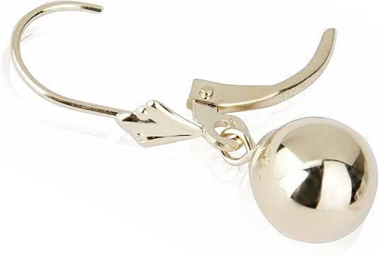 14k Yellow Gold Drop Earrings with Round Gold Ball (Lever back Ball Earrings, Balls Available in 5-8 mm)