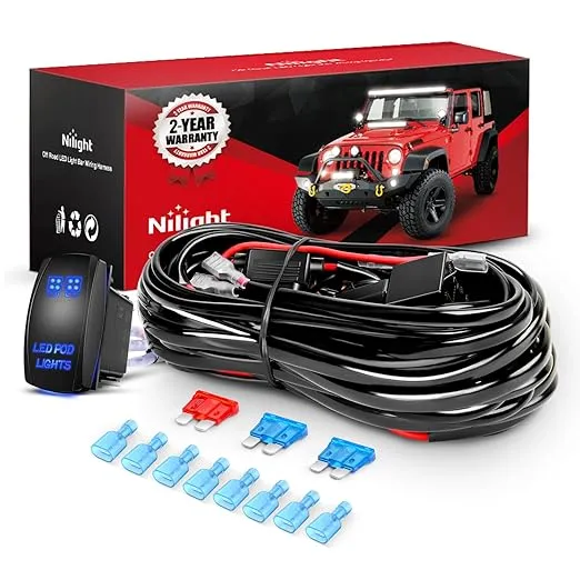 Nilight 16AWG LED POD Lights Wiring Harness Kit 12V On Off 5Pin Rocker Switch Laser Waterproof Toggle Switch Power Relay Blade Fuse for Cars Jeep Boat ATV Trucks - 4 Leads, Bule LED