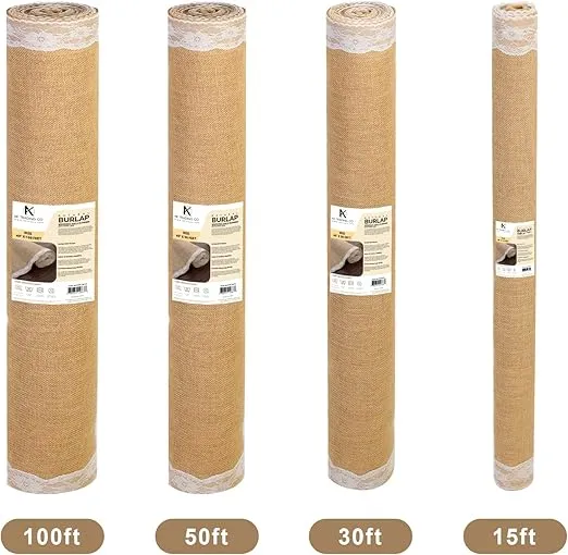 AK Trading 40" Wide Natural Burlap Wedding Aisle Runner with Ivory Lace - 40" Wide x 50 feet Long