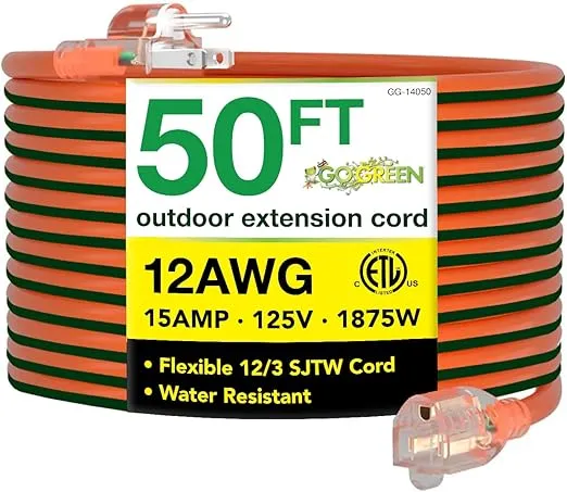 Go Green Power Inc. (GG-14050) 12/3 SJTW Outdoor Extension Cord, Lighted End, 50 ft