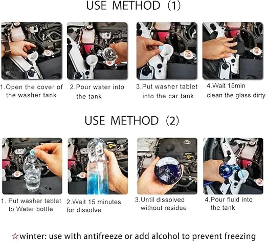100 Pcs Car Windshield Washer Tablets,Windshield Wiper Fluid,1 Pack Makes 105 Gallons,1 Piece Makes 1.05 Gallons(Winter: Use With De-icer or Methanol)