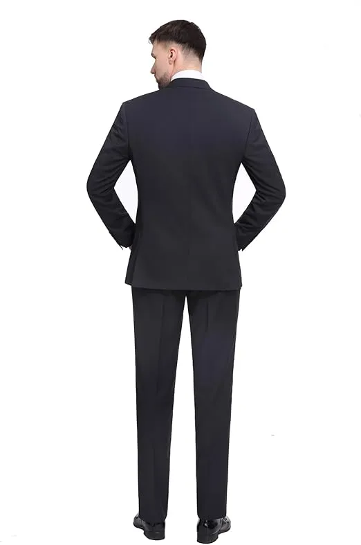 P&L Men's Suit Slim Fit 2 Piece for Business Wedding Prom Premium Jacket Blazer and Flat Pants Set