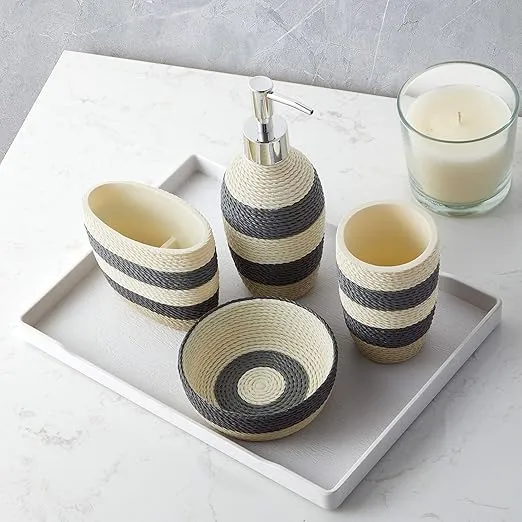 Sweet Home Collection Bathroom Accessories Unique Collections Modern Classic Contemporary Decorative Beautiful Designs Bath Shower Tub Décor, 4 Piece Set, Twist 4 Count