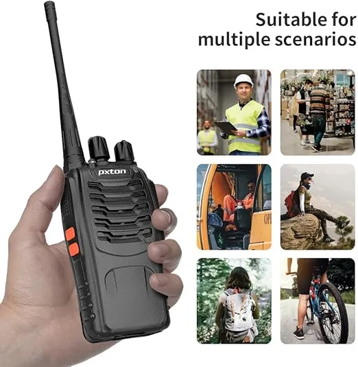 Rechargeable walkie talkies for Adults with Upgraded Earpieces and Li-ion Battery,Two Way radios has VOX/TOT/Emergency Alarm/Battery Low Alert/Flashlight/Scan Function（4 Pack）