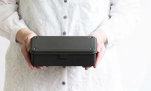 T-190 MG (MILITARY GREEN) H7.99×W4.29×D2.20inch Steel Trunk For Pegs, Metal fittings, Pen, Accessory, And Utility Knife Made In Japan