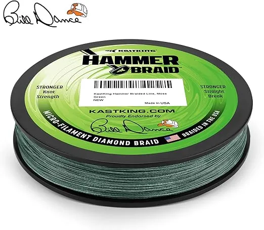 KastKing Hammer Braid Fishing Line - Abrasion Resistant Braided Line, Made in The USA, Thin Diameter Superline, Line Endorsed by Bill Dance, Tighter Diamond Braid, Zero Stretch, More Color Fast