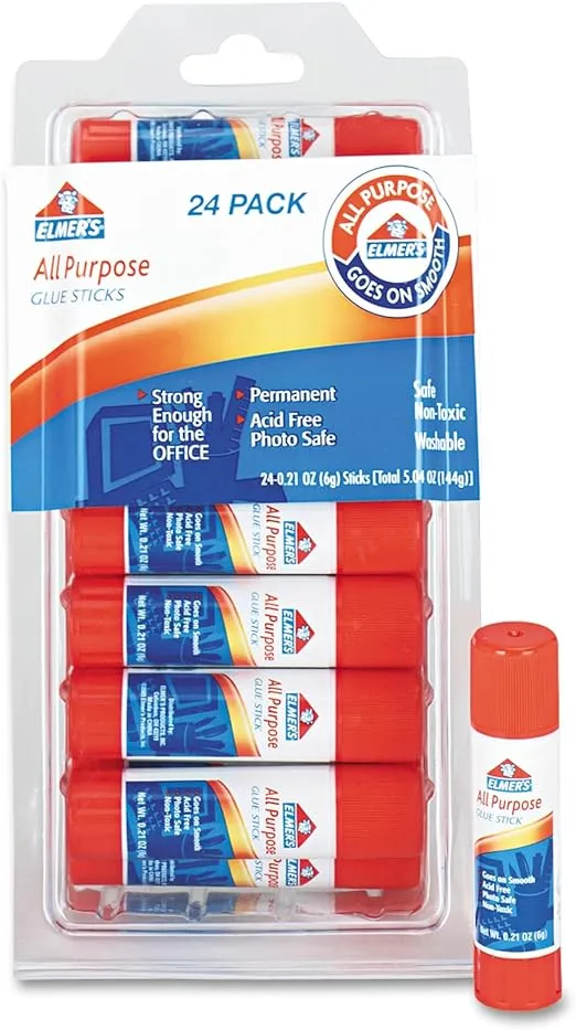 Elmer's All-Purpose Glue Sticks, 0.21 oz Each, 24 Sticks per Pack (E553) , White