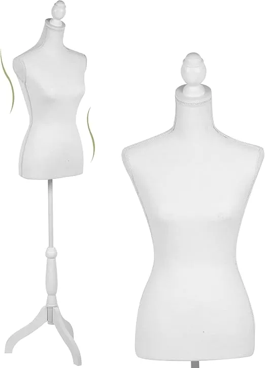 Female Mannequin,Dress Form Torso Manikin with Wooden Tripod Stand, 60-67 Inch Height Adjustable for Sewing Clothes Jewelry Display (White)