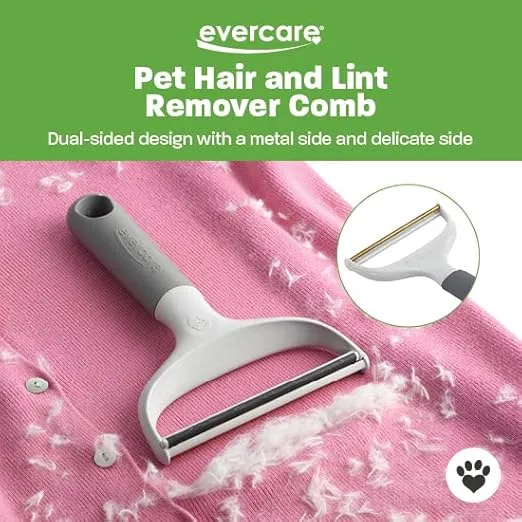 Evercare Duo Pet Hair and Lint Remover, Dual-Sided Comb for Removing Pet Hair and Lint from Clothing and Furniture White