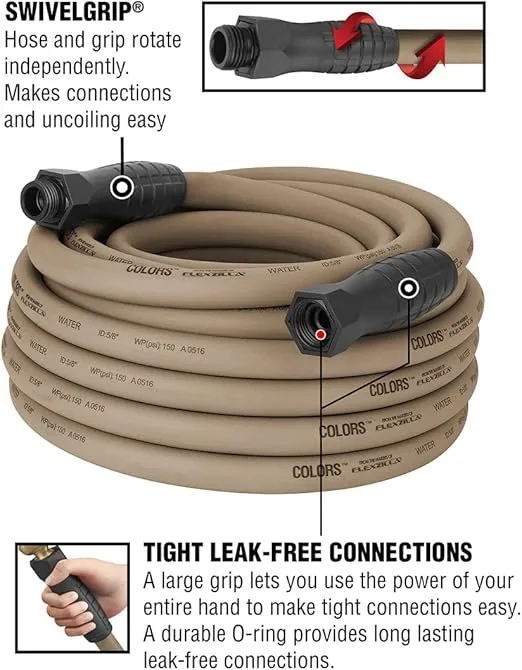 Colors Garden Hose with SwivelGrip, 5/8 in. x 50 ft., Drinking Water Safe, Brown Mulch - HFZC550BRS
