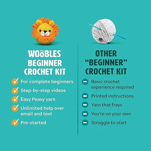 The Woobles Beginners Crochet Kit with Easy Peasy Yarn as seen on Shark Tank - with Step-by-Step Video Tutorials - Sebastian The Lion