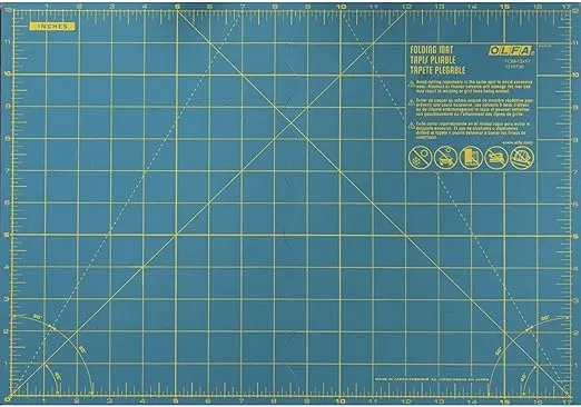 OLFA 12" x 17" Folding Cutting Mat (FCM-12x17) - Self Healing 12x17 Inch Foldable Rotary Mat with Grid for Quilting, Sewing, Fabric, & Crafts, Use with Rotary Cutters & Fixed Blade Knives (Green)