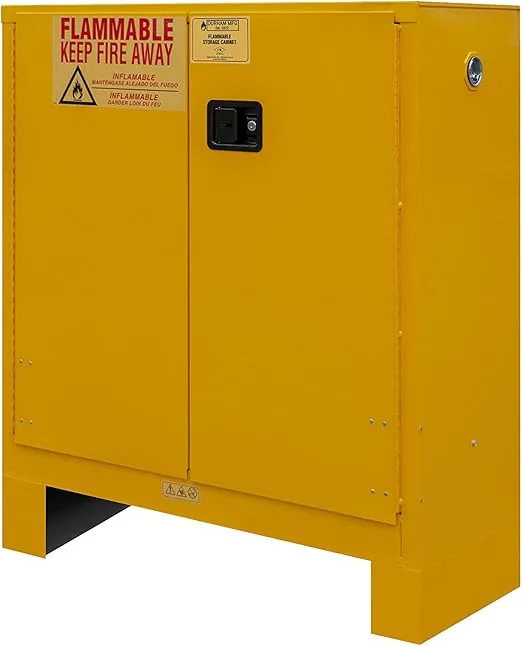 Durham 1030ML-50 Flammable Safety Cabinet with 2 Manual Door and Legs, 43" x 18" x 50", 30 gal Capacity, Yellow