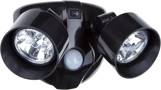 Dual Head Motion Sensor LED Wireless Security Light- Outdoor Porch, Deck, Window Adjustable Light, Battery Powered- By Everyday Home- Black - 80-108