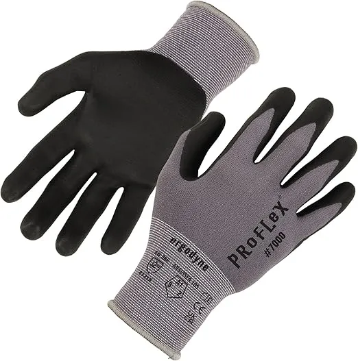 Ergodyne ProFlex 7000 Nitrile Coated Work Gloves, Foam Nitrile Palms for Flexible No Slip Grip, Abrasion Resistant, 15g, Touchscreen Capable, Gray, Medium