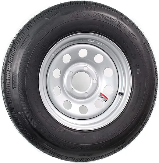 eCustomrim Radial Trailer Tire On Rim ST205/75R14 205/75-14 Load Range C 5 Lug Wheel Silver Modular - 6 Year Warranty w/Free Roadside