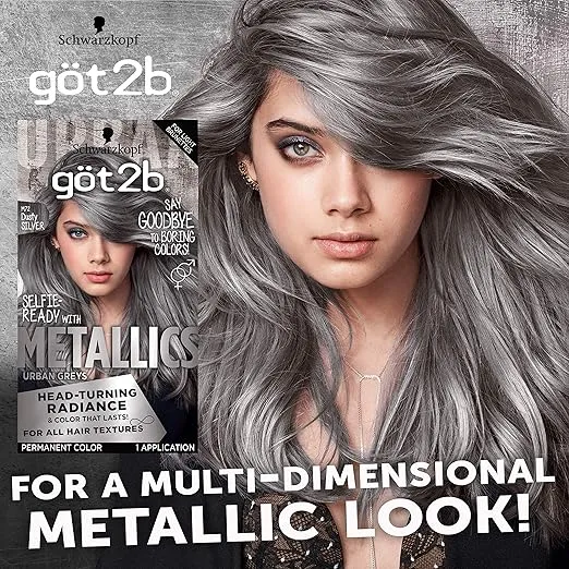 Got2b Metallics Permanent Hair Color, M72 Dusty Silver