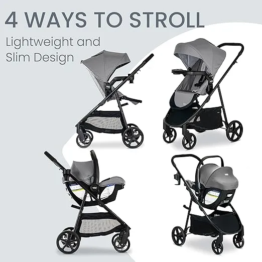 Britax Willow Brook Baby Travel System, Infant Car Seat and Stroller Combo with Aspen Base, ClickTight Technology, RightSize System and 4 Ways to Stroll, Graphite Glacier