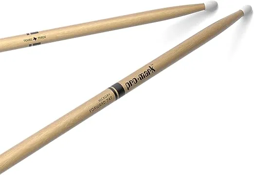 ProMark Drum Sticks - Classic Forward 747B Drumsticks - Drum Sticks Set - Oval Nylon Tip - Hickory Drum Sticks - Consistent Weight and Pitch - 1 Pair