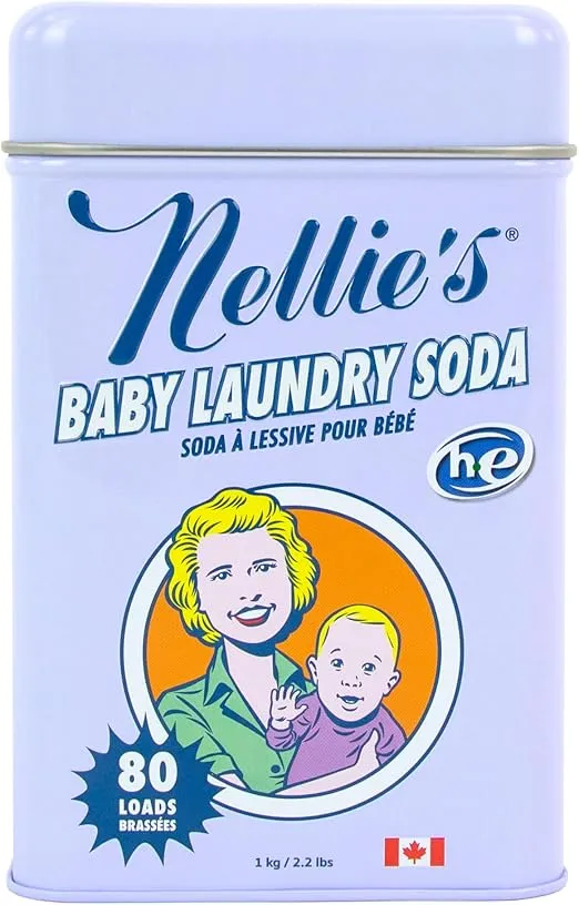 Nellie's Natural Baby Powder Laundry Detergent Tin - 80 Loads - Safe For Infants Sensitive Skin - Fragrance-Free and Hypoallergenic - 2.2 Pounds