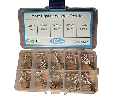 100PCS 5mm Photoresistor Photo Light Sensitive Resistor Assortment Kit (GL5516 /GL5528 /GL5537 /GM5539 /GL5549)(LDR Photo Resistors Light-dependen)
