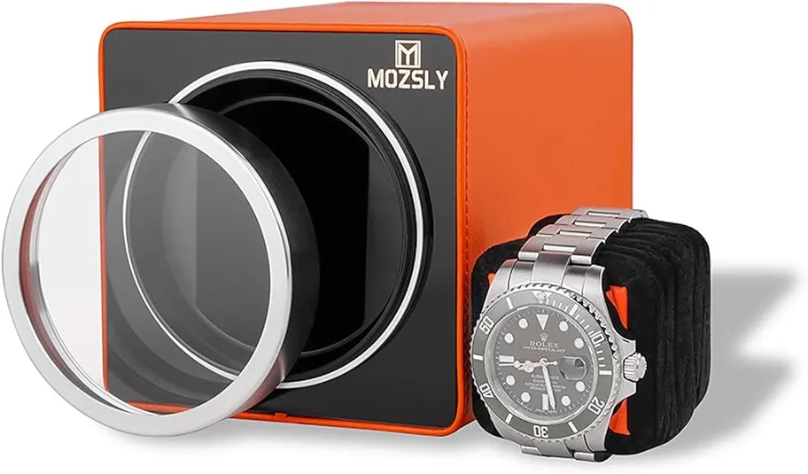 MOZSLY Watch Winder for Single Automatic Watches with Quiet Motor 12 Rotation Mode Setting Leather