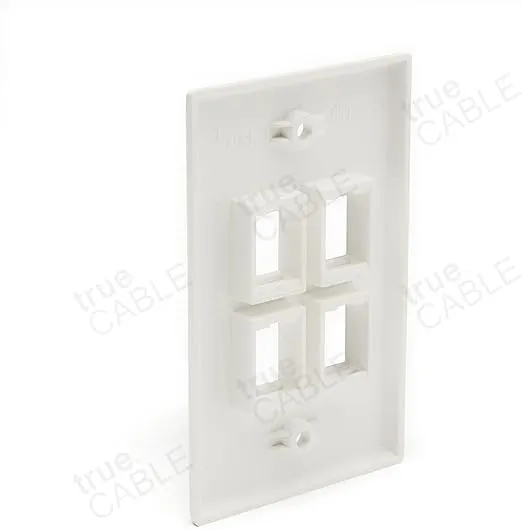trueCABLE 4 Port Single Gang Keystone Wall Plate, UL Listed, Low Profile Design, Universally Compatible with Modular Ethernet, A/V, Coaxial, and Optical Fiber Keystones, 1 Pack, White