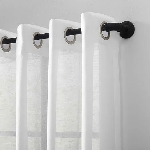 Archaeo Slub Textured Linen Blend Grommet Top Curtain, 52" x 63", White