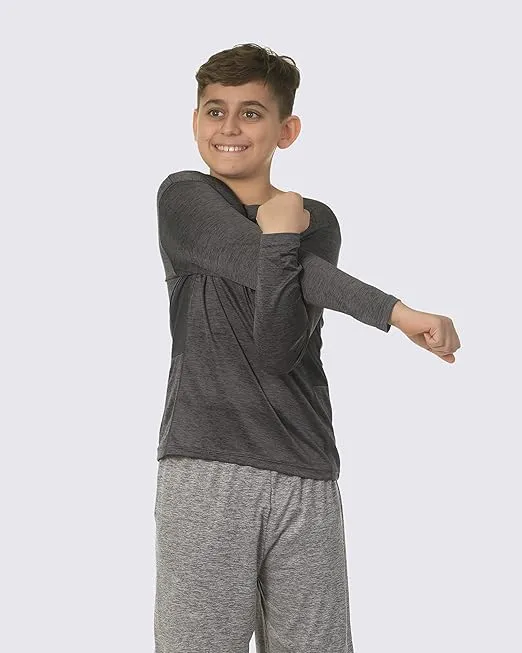 Real Essentials 4 Pack: Boys Youth Dry-Fit Moisture Wicking Active Athletic Performance Long-Sleeve T-Shirt