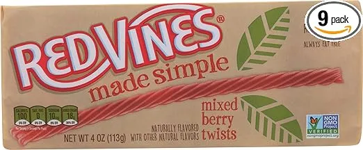 Red Vines Mixed Berry Flavored Twist Licorice, Soft and Chewy, 4 Ounce (Pack of 9)